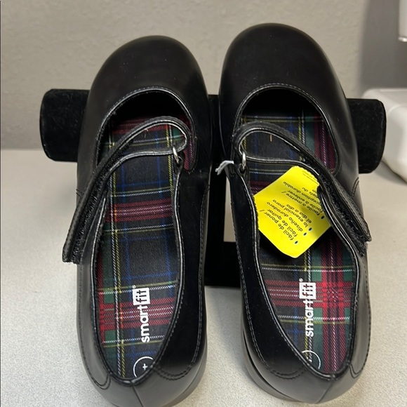 Smartfit Black Kids Dress Shoes with Plaid Insole - Picture 2 of 5